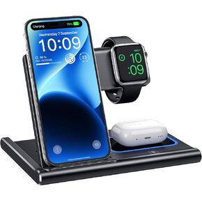 Charging Station, Wireless Charger Stand 3 in 1, Fast Wireless Charging Station for iPhone 14/13/12/11/Pro/Max/Plus/XS/XR/X/8, Apple Watch 8/7/6/5/4/3/2/SE & AirPods(White)
