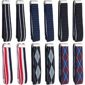 WEBEEDY 12Pcs/6 Pairs Unisex Elastic Adjustable Armbands Pinstripe Men's and Women's Elastic Armbands Adjustable Shirt Garters Sleeve Holders Non-Slip Elastic Hidden Belt,6 Styles(Width 1 Inch)