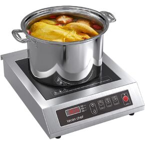 Leconchef Induction Cooktop Induction Cooker Stainless Steel Commercial Grade Countertop Induction Cooker Portable Electric Burner 10 Power&Temperature Settings,24 Hours Timer&Preset for