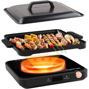 Indoor Electric Grill & Griddle with 2-in-1 Nonstick Griddle Plates (12" x 12"), 1200W Induction Hot Plate with Digital Temperature Control & Timer, Perfect for Parties (Single Plate), Black