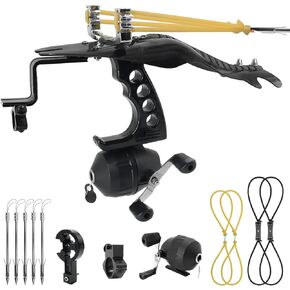 Fishing Slingshot Kit with Fishing Reel Powerful Catapult Sling Shot with Arrows Brush Flashlight Bracket and 4 Rubber Bands, 5 Fishing Broadhead