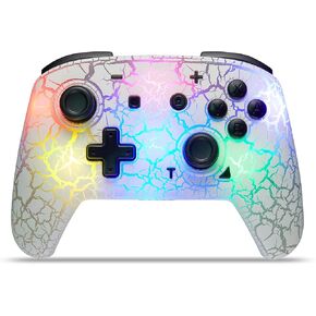 binbok Switch Controller, Wireless Switch Pro Controller for Switch/Switch Lite/Switch OLED, 8 Colors Adjustable LED Wireless Remote Gamepad with Unique Crack/Turbo/Motion Control (White)