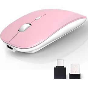 Bluetooth Mouse, Rechargeable Wireless Mouse Compatible with Macbook Air/Pro/Mac/iPad/Laptop/Tablet/Notebook/PC/Desktop, Slim Portable USB Mice for Windows/Linux/Android/(iOS 13.1.2 and Above), Sliver