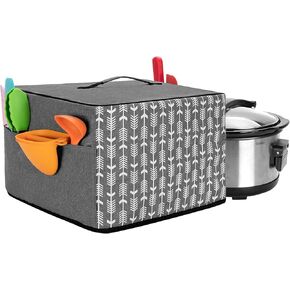 غطاء غبار للطباخ البطيء من YARWO متوافق مع هاملتون بيتش 6-8 لتر للطباخ البطيء ووعاء الفخار، غطاء غبار بمقبض علوي وجيوب، رمادي مع سهم in Kuwait