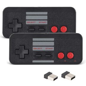 KIWITATA Wireless USB NES Controller for PC Games, 2 Pack 2.4G Rechargeable NES Remote Wireless USB Retro Game Pad Controller for Windows MAC Raspberry Pi 3