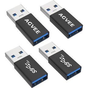 AGVEE 4 Pack USB-A 3.0 Female to USB-A Male Bidirectional Adapter, USB 3.2 Gen 1 Coupler Extender Extension Converter Connector, Black