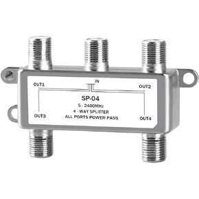 NEWCARE Digital 4-Way Coaxial Cable Splitter 5-2400MHz, RG6 and RG59 Compatible，4 Port Coax Splitter for Satellite, Cable TV, Antenna System, High Speed Internet and MoCA Network