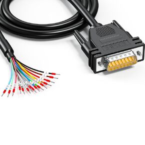 DB15 Male Connector to Bare Wire 3-Foot 24AWG, DB15 Extension Cable All 15 Wires Equipped with Cable Marker Terminal Blocks D-SUB 15 Pin Cable to Bare Wire