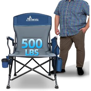 MENOLY Oversized Folding Camping Chair, 500lbs Support Max with Cooler Bag, Multiple Side Pockets & Cup Holder, Heavy Duty Camping Chairs for Adults for Camping, Beach, Fishing