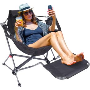 Nice C Hammock Camping Chair with Footrest, Camping Chair Rocker, Swinging Chair, High Back with Stand, Cup Holder, Side Pocket, Heavy Duty (1 Pack)