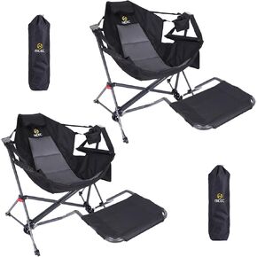 Nice C Hammock Camping Chair with Footrest, Camping Chair Rocker, Swinging Chair, High Back with Stand, Cup Holder, Side Pocket, Heavy Duty (1 Pack)