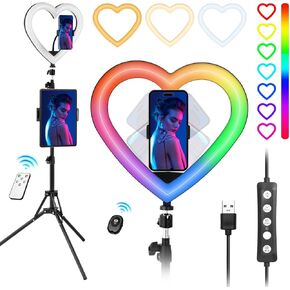 13'' Selfie Ring Light with 73'' Tripod Stand and Phone Holder&ipad Holder, RGB Ring Lights 47 Color Modes, Stepless Dimmable/Speed LED Heart RingLight for iPhone & Android,YouTube,Makeup,TiKToK