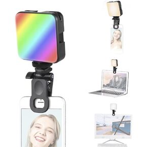 120 LED Phone Light, Selfie Light, 5000Mah Rechargeable Clip Video Light, Adjusted 3 Light Modes, for Phone, Camera, Laptop, iPad, Light for Phone for Selfie, Video (D12RGB)