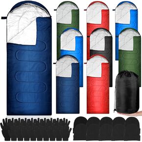 Tranqun 10 Set Sleeping Bags for Adult with Winter Beanies Gloves Set, Cotton Liner Camping Sleeping Bag Waterproof Warm Lightweight for Backpacking, Camping, Indoor Outdoor Homeless People
