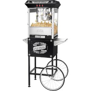 Paducah Popcorn Machine with Cart Â– 3 Gallon Popcorn Popper Â– 8oz Kettle, Old Maids Drawer, Warming Tray, and Scoop by Great Northern Popcorn (Black)