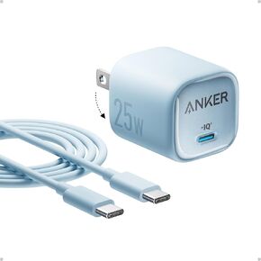 Anker 25W USB C Charger Block, Compact and Foldable, Supports PPS Fast Charging for Galaxy S24/Z Fold/Z Flip/Tab, iPhone, iPad (Black, 1pack with Cable)