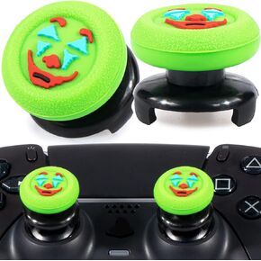 FPS Thumbstick Extender & Texture Rubber Silicone Grip Cover 2 Sets for PS5 & PS4 Controller (Joker Green)