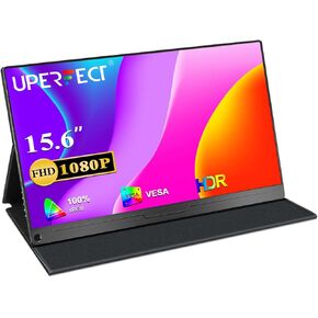 UPERFECT Portable Monitor, 15.6" IPS HDR 1920X1080 FHD Eye Care Travel Screen USB C Gaming Monitor, Dual Speaker External Monitor HDMI Type-C VESA for Laptop PC Phone w/Case