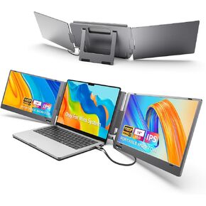 KYY Triple Laptop Screen Extender, 14" 1080P FHD IPS Dual Portable Extended Monitor, USB C Travel for 12-16'' Laptop, 210°Rotation & Kickstand, Plug and Play, X90 (Windows Only)