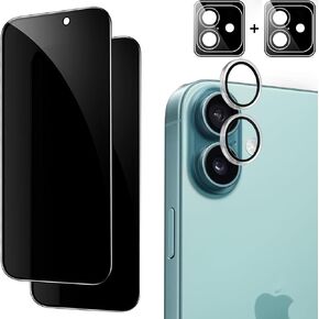 for iPhone 16 Plus Privacy Screen Protector + Camera Lens Protector [Individual Lens + Installation Tray] 9H Anti Spy Tempered Glass, Camera Screen Cover Case Friendly iphone 16 Plus - 2 +2 Pack