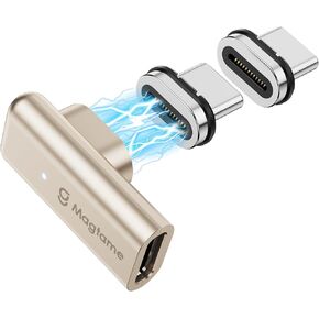 240W Magnetic Right Angle USB C Male to USB C Female Adapter 40Gbps, 24Pin Flat 90 Degree Type C Adapter Extender, 4K Video for USB 3/4 Laptop, Tablet, iPhone 15/16, 1Pack with 2 Tips