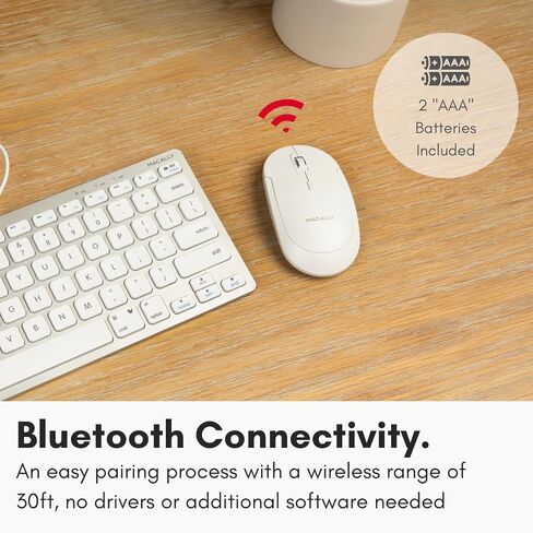 Macally Wireless Bluetooth Mouse for Mac, MacBook Pro/Air, iPad, and PC - Quiet Click and Comfortable Wireless Mouse - Compatible Wireless Apple Mouse - White Laptop Mouse Bluetooth in Saudi Arabia