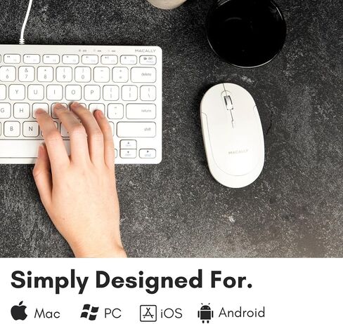 Macally Wireless Bluetooth Mouse for Mac, MacBook Pro/Air, iPad, and PC - Quiet Click and Comfortable Wireless Mouse - Compatible Wireless Apple Mouse - White Laptop Mouse Bluetooth in Saudi Arabia