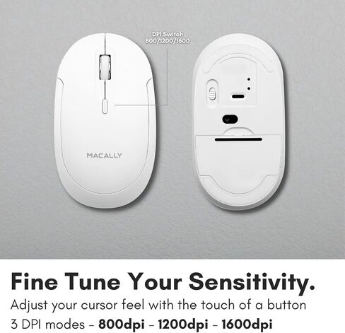 Macally Wireless Bluetooth Mouse for Mac, MacBook Pro/Air, iPad, and PC - Quiet Click and Comfortable Wireless Mouse - Compatible Wireless Apple Mouse - White Laptop Mouse Bluetooth in Saudi Arabia