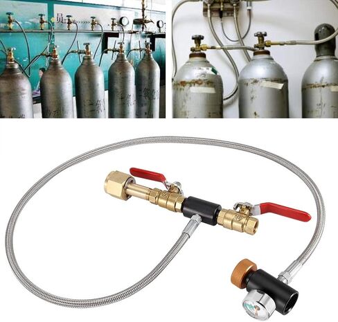 Diyeeni G1/2 CO2 Cylinder Refill Adapter with Hose for Filling 36" Without Gauge,2 Turn on/Off valves, to use in Saudi Arabia