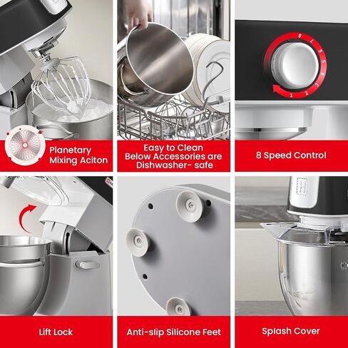 خلاط كهربائي HAUSWIRT 5.3QT، جهاز مطبخ قديم مع LED، 11 سرعة، خلاط 3 في 1 مع مخفق بيض من الفولاذ المقاوم للصدأ، وخطاف عجين، ومضرب مسطح، أخضر in Saudi Arabia