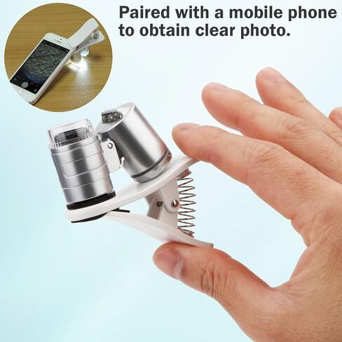 Rongon Clip-On Type Loupe 60X Zoom Microscopes Jewellers Magnifier Universal Micro Lens Jewelry عدسة مكبرة مع أضواء LED / UV للهاتف المحمول iPhone Samsung المزيد من الهواتف الذكية in Saudi Arabia