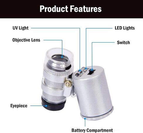 Rongon Clip-On Type Loupe 60X Zoom Microscopes Jewellers Magnifier Universal Micro Lens Jewelry عدسة مكبرة مع أضواء LED / UV للهاتف المحمول iPhone Samsung المزيد من الهواتف الذكية in Saudi Arabia