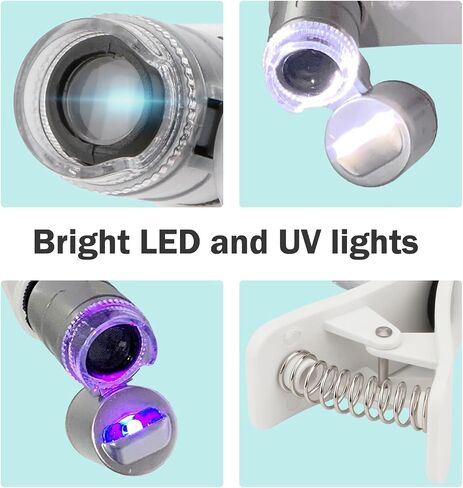 Rongon Clip-On Type Loupe 60X Zoom Microscopes Jewellers Magnifier Universal Micro Lens Jewelry عدسة مكبرة مع أضواء LED / UV للهاتف المحمول iPhone Samsung المزيد من الهواتف الذكية in Saudi Arabia