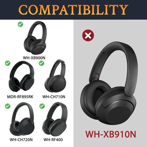 SOULWIT Earpads for Sony WH-XB900N/WH-CH710N/WH-CH720N/WH-RF400/MDR-RF895RK Headphones, Ear Pads Cushions with Soft Protein Leather, High Density Foam - Black in Saudi Arabia