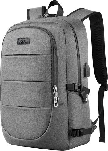 AMBOR Travel Laptop Backpack for Ｍen, 15.6-17.3 inch Laptop Backpack for School, Anti Theft Business Work Backpack with USB Charging Port, Water Resistant College Computer Bag for Men & Women, Black in Saudi Arabia