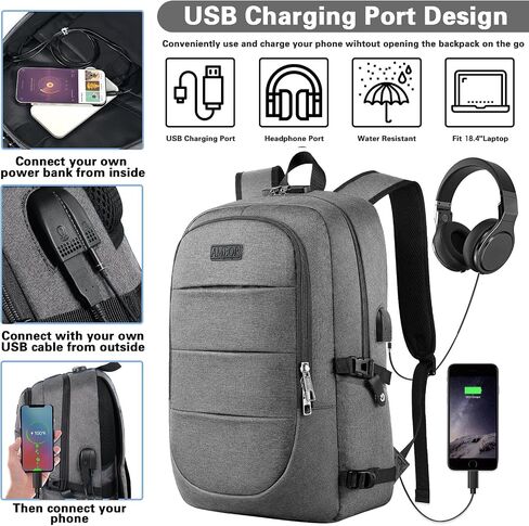 AMBOR Travel Laptop Backpack for Ｍen, 15.6-17.3 inch Laptop Backpack for School, Anti Theft Business Work Backpack with USB Charging Port, Water Resistant College Computer Bag for Men & Women, Black in Saudi Arabia