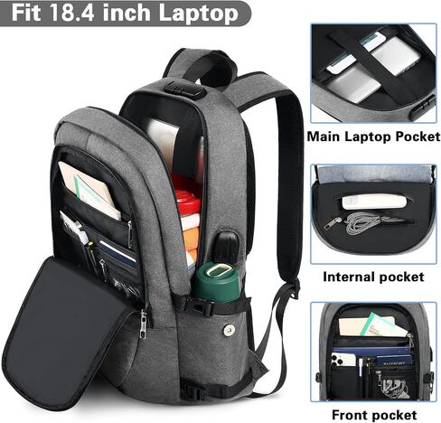 AMBOR Travel Laptop Backpack for Ｍen, 15.6-17.3 inch Laptop Backpack for School, Anti Theft Business Work Backpack with USB Charging Port, Water Resistant College Computer Bag for Men & Women, Black in Saudi Arabia