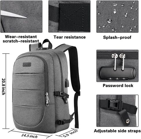 AMBOR Travel Laptop Backpack for Ｍen, 15.6-17.3 inch Laptop Backpack for School, Anti Theft Business Work Backpack with USB Charging Port, Water Resistant College Computer Bag for Men & Women, Black in Saudi Arabia
