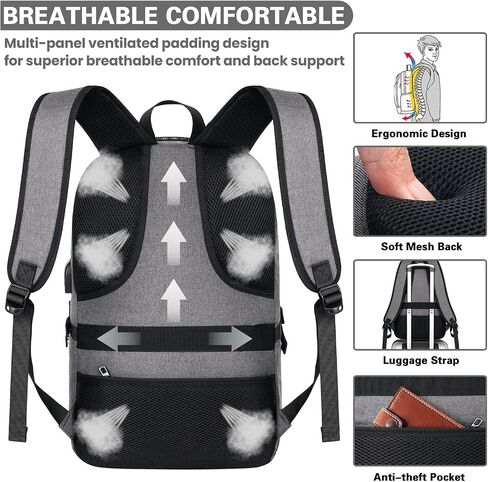 AMBOR Travel Laptop Backpack for Ｍen, 15.6-17.3 inch Laptop Backpack for School, Anti Theft Business Work Backpack with USB Charging Port, Water Resistant College Computer Bag for Men & Women, Black in Saudi Arabia
