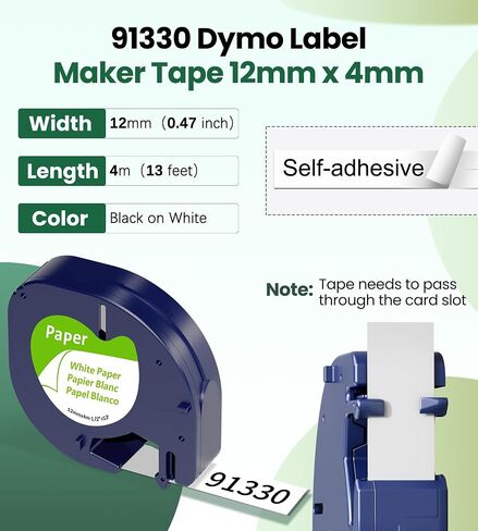 Replace for Dymo Letratag Refills 91330 White Paper Label Maker Tape Refill Compatible with Dymo Letratag Label Maker Tape,12 mm x 4m 1/2" x 13' for Letra tag LT100H LT100T 200B QX50 Plus, 5-Pack in Kuwait