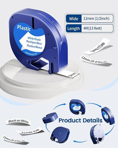 Replace for Dymo Letratag Refills 91330 White Paper Label Maker Tape Refill Compatible with Dymo Letratag Label Maker Tape,12 mm x 4m 1/2" x 13' for Letra tag LT100H LT100T 200B QX50 Plus, 5-Pack in Kuwait