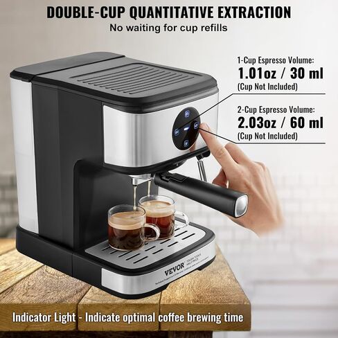 VEVOR Espresso Machine, 15 Bar Coffee and Espresso Maker with Milk Frother Steam Wand, Professional Semi-Automatic Cappuccino Latte Machine with Touch Screen & Removable Water Tank, NTC Control System in Saudi Arabia
