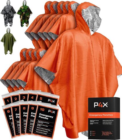 PREPARED4X Emergency Poncho with Mylar Blanket Liner – Heavy Duty, Waterproof, Wind-Resistant Green Rain Poncho for Outdoors, Camping, and Car Emergency Kits - Thermal Poncho in Saudi Arabia