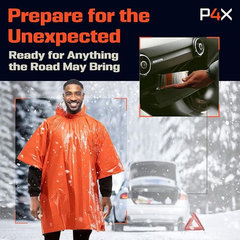 PREPARED4X Emergency Poncho with Mylar Blanket Liner – Heavy Duty, Waterproof, Wind-Resistant Green Rain Poncho for Outdoors, Camping, and Car Emergency Kits - Thermal Poncho in Saudi Arabia