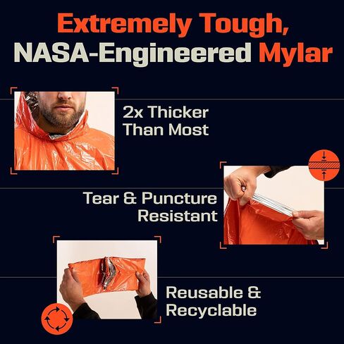PREPARED4X Emergency Poncho with Mylar Blanket Liner – Heavy Duty, Waterproof, Wind-Resistant Green Rain Poncho for Outdoors, Camping, and Car Emergency Kits - Thermal Poncho in Saudi Arabia