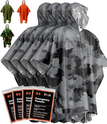 PREPARED4X Emergency Poncho with Mylar Blanket Liner – Heavy Duty, Waterproof, Wind-Resistant Green Rain Poncho for Outdoors, Camping, and Car Emergency Kits - Thermal Poncho in Saudi Arabia