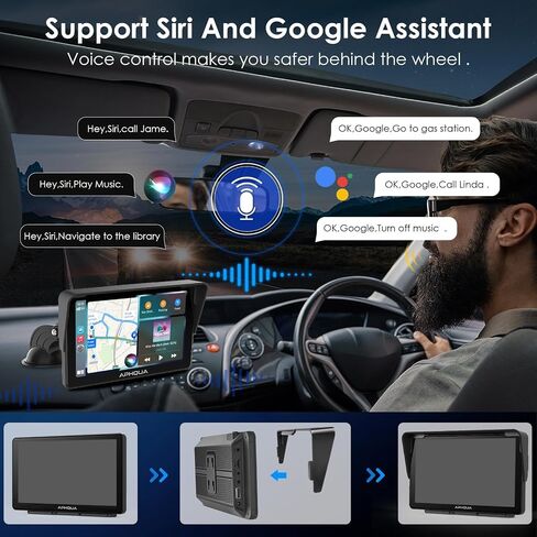2024 Newest Wireless Portable Carplay and Android Auto,Carplay Screen for Car with Mirror Link/Bluetooth 5.0/AUX/FM,7‘’Carplay Box with Detachable Sunshade for All Vehicles in Saudi Arabia