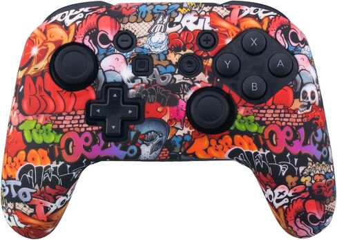 YoRHa Studded Silicone Transfer Print Cover Skin Case ONLY for Nitendo Official Switch Pro Controller x 1(Skull Graffiti) with Pro Thumb Grips x 8 in Saudi Arabia