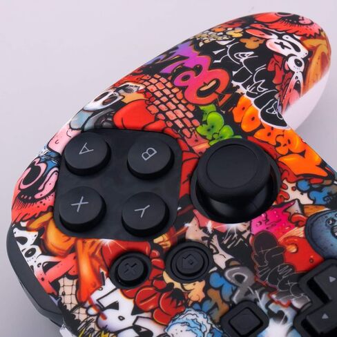 YoRHa Studded Silicone Transfer Print Cover Skin Case ONLY for Nitendo Official Switch Pro Controller x 1(Skull Graffiti) with Pro Thumb Grips x 8 in Saudi Arabia