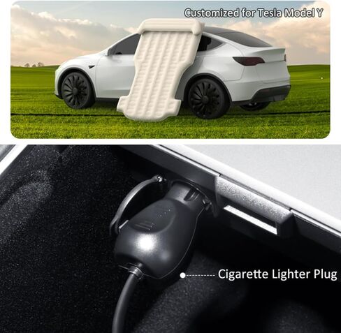 مرتبة هوائية EVEME متوافقة مع سطح تيسلا موديل Y مع مضخة هواء كهربائية ومسند للرأس ووسادة نوم للتخييم في الهواء الطلق والسفر موديل Y وإكسسوارات 2023 2022 2021 2020، أبيض كريمي in Kuwait